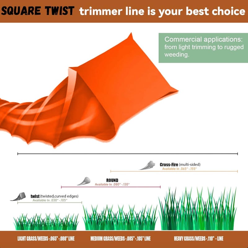 efrozen Weed Eater String, Orange Square Twisted Trimmer Line, 0.105-Inch Diameter Premium Commercial Weed Wacker String Spool Replacement (732-Feet, 3lbs) - Image 4